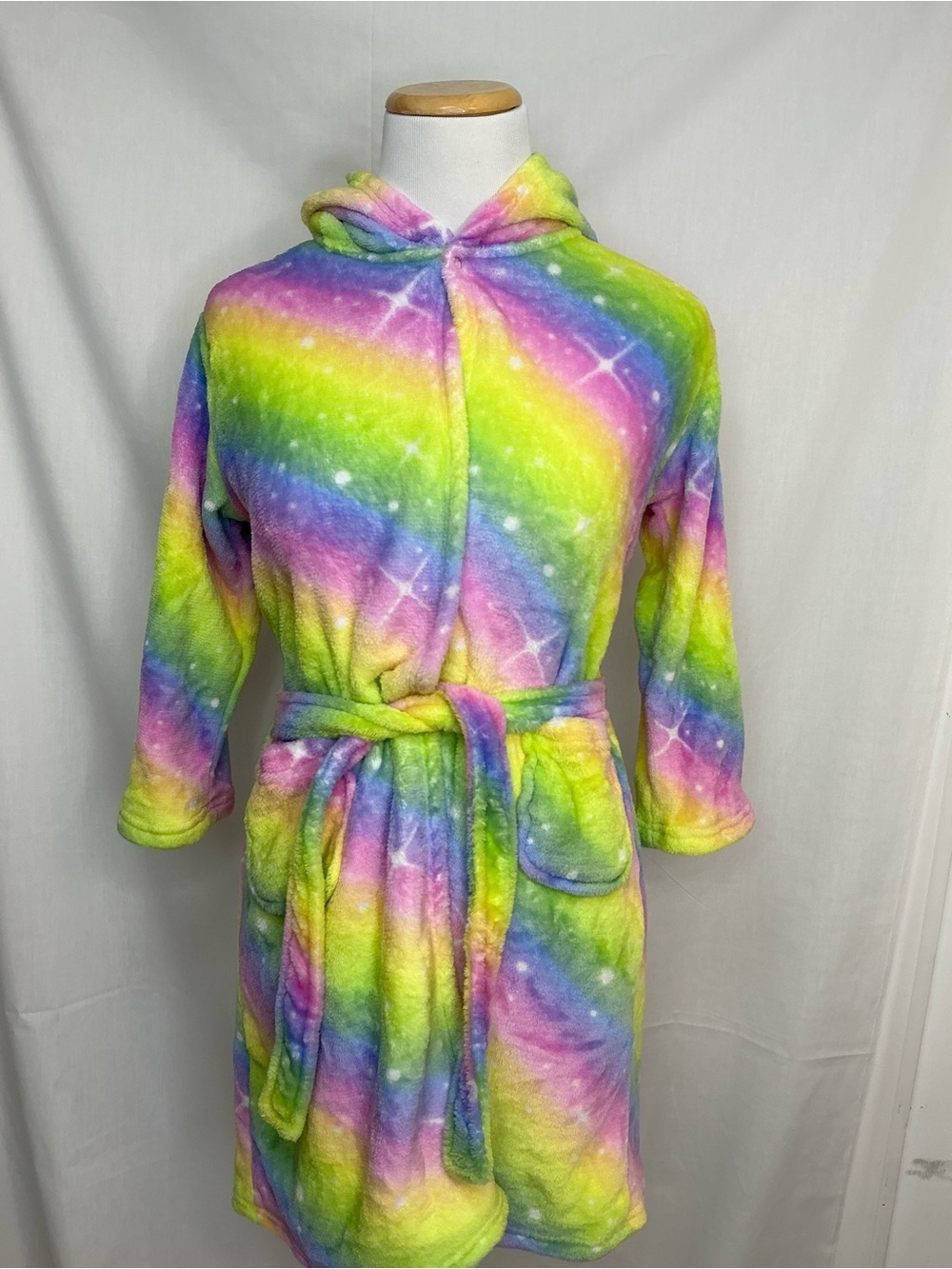 2130 - Kids Rainbow Tie-Dye Hooded Fleece Robe - Multicolor